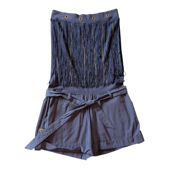Vintage Y2K 2000s Rocawear Fringe Romper | Navy Blue | Large - Picture 1 of 12
